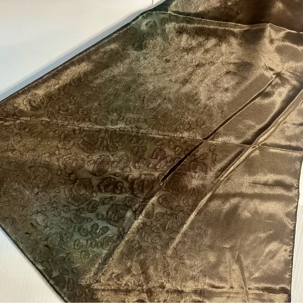 Large Water Silk Brown & Green Patterned Scarf Wrap, 42” x 48”